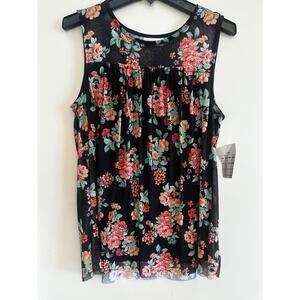 Bobbie Brooks Floral Sheer Yoke Sleeveless Top NWT Size Medium